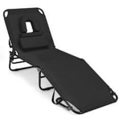 Northix Sklopiva ležaljka s otvorom za lice, 3 jastuka i naslonom podesivim u 5 smjerova, crna