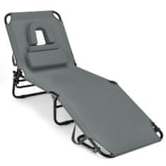 Northix Sklopiva ležaljka s otvorom za lice, 3 jastuka i naslonom podesivim u 5 smjerova, siva