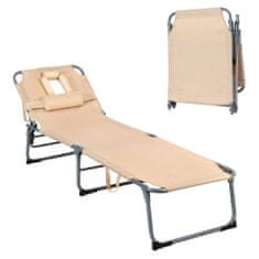 Northix Podesiva ležaljka za sunčanje, sklopiva ležaljka za plažu s jastukom 194 x 61 x 35,5 - 86,5 cm bež