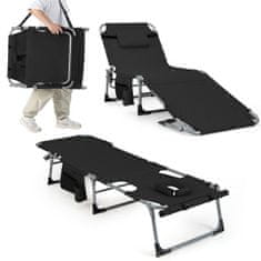 Northix Ležaljka za sunčanje s otvaranjem prema licu, sklopiva vrtna ležaljka s podesivim naslonom i osloncem za noge, crna