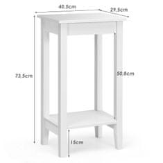 Northix Bijeli bočni stolić s 2 razine, noge od punog drva, kompaktni dizajn