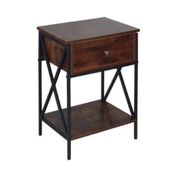 Northix Industrijski noćni ormarić s ladicom i policom crno željezo tamno drvo