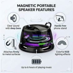 VYZIO® Bežični Bluetooth 5.3 magnetski zvučnik s RGB svjetlom i do 7h baterije, prijenosni držač za mobitel | SONICRA