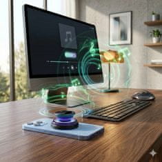 VYZIO® Bežični Bluetooth 5.3 magnetski zvučnik s RGB svjetlom i do 7h baterije, prijenosni držač za mobitel | SONICRA