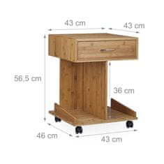 Northix Bočni stol s kotačima, 1 ladica, 2 pretinca, mobilni dizajn