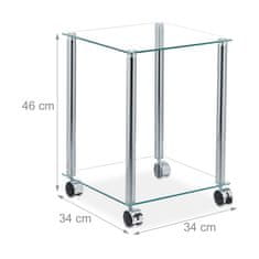 Northix Bočni stol s kotačima, kvadratni dizajn, staklena površina, kromirani detalji