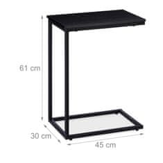 Northix Bočni stolić crni s metalnom bazom, dizajn u obliku slova C, melaminska površina