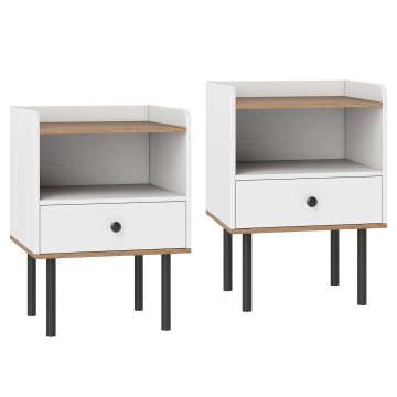 Northix Set od 2 bijela noćna ormarića s ladicom i otvorenom policom 40,5x35x56 cm