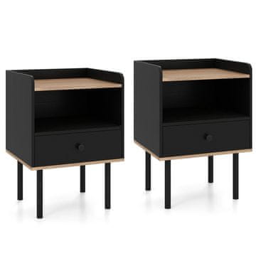 Northix Crni noćni ormarić s ladicom i policom, 2 dijela 40,5x35x56 cm