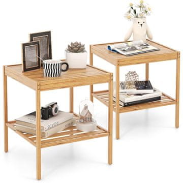 Northix Noćni ormarići od bambusa, set od 2, 2-katni 40x40x45 cm