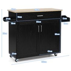 Northix Kuhinjski otok s kolicima za posluživanje s ladicom i policom podesivom visinom crna + prirodna 116 x 40 x 85 cm