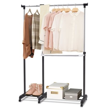 Northix Izvlačni stalak za odjeću s 2 police crni, podesiva šipka za pohranu