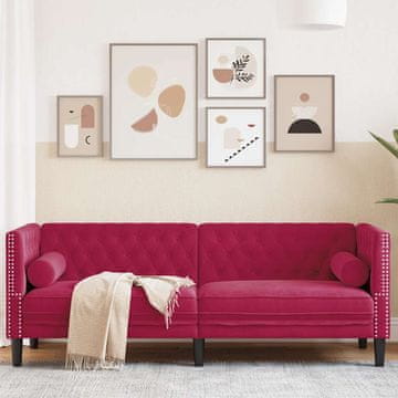Vidaxl Chesterfield sofa s jastucima, trosjed, bordo, baršun