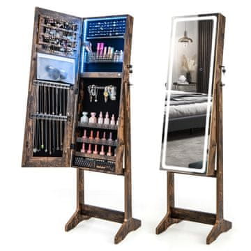 Northix Ormarić za nakit s ogledalom i LED rasvjetom 41x38,5x151 cm rustikalno smeđa