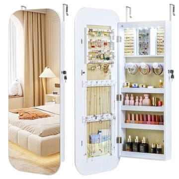 Northix Ormarić za nakit s ogledalom pune dužine LED zidni 107 cm MDF bijeli