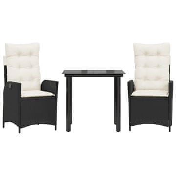 Vidaxl 3-dijelni vrtni blagovaonski set s jastucima od poliratana crni