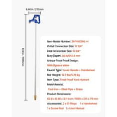 VEVOR Vrtni hidrantski ventil 1595x215x79 mm otporn na smrzavanje vanjski poluga bez olova