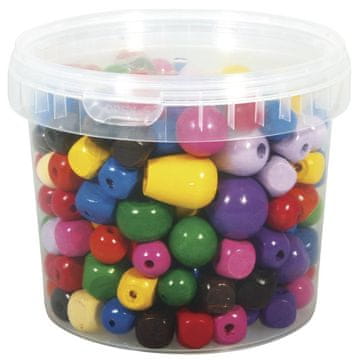 Rayher.	 Drvene perle, raznih boja, 16-25 mm o, spremnik 350 g