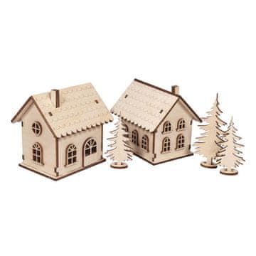 Rayher.	 Drvena puzzle Kuće 48 dijelova 7-10 cm, LED svjetla