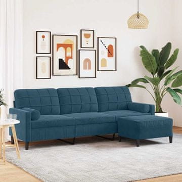 Vidaxl Trosjed s podnožjem, plava, 210 cm, baršun