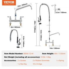 VEVOR Kuhinjska slavina za komercijalnu predpranje visina 1118 cm izljev 305 cm mesing