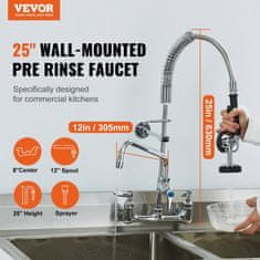 VEVOR Komercijalni kuhinjski slavina s predprskivačem 635x203x305 cm zidna montaža
