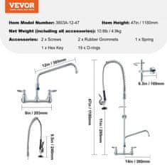 VEVOR Komercijalni kuhinjski slavina s predprskivačem visina 1194 cm zidna montaža mesing