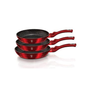 Berlingerhaus Tava s mramornom površinom BH-1288 Set od 3 mramorne tave za prženje, bordo metalik linija