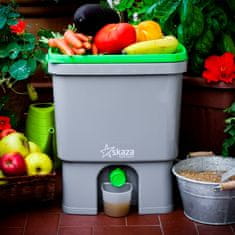 Skaza Bokashi Organko set kompostera za neprekidno stvaranje hranjivih tvari za biljke, 2 x 16 l, sivo-zeleni + posip 1 kg