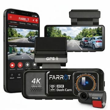 Farrot Auto kamera 4K UHD, Wifi, GPS, G-sensor, ADAS, kut snimanja 170°, 2v1 (prednja i unutarnja) aplikacija