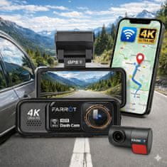 Farrot Auto kamera 4K UHD, Wifi, GPS, G-sensor, ADAS, kut snimanja 170°, 2v1 (prednja i unutarnja) aplikacija