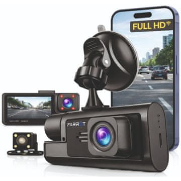 Farrot Auto kamere FULL HD 3v1 kamera za nadzor vozila (prednja, stražnja i središnja), Wi-Fi, G-senzor, kut gledanja 170°, aplikacija