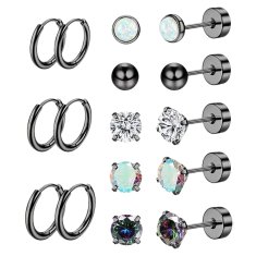 VIVVA® Naušnice od kirurškog čelika 316L – hipoalergenske, set 8 pari, bez nikla | LUXGENIC Crna