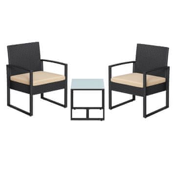Songmics Vrtni namještaj Set stol i 2 stolice 53x575x76 cm Crni