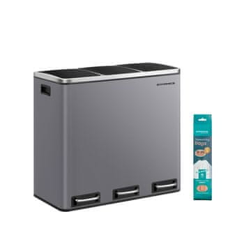 Songmics Kanta za otpad 3-komponentni sustav za reciklažu 61x31.5x55.5 cm Siva