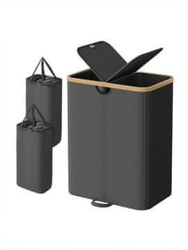 Songmics Košara za rublje 2 pregrade 52x385x75 cm Crno-Bež