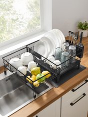 Songmics Oslon za sušenje posuđa 31x42x185 cm Crni