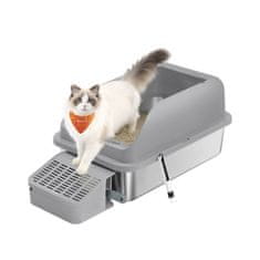 Songmics Kutija za pijesak za mačke 62x42x30 cm Siva nehrđajući čelik