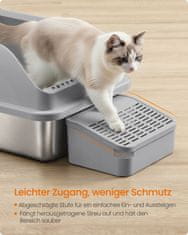 Songmics Kutija za pijesak za mačke 62x42x30 cm Siva nehrđajući čelik