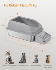 Songmics Kutija za pijesak za mačke 62x42x30 cm Siva nehrđajući čelik