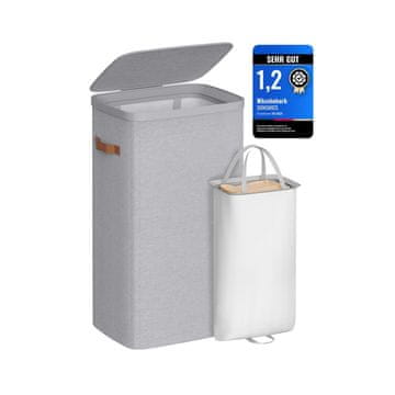 Songmics Košara za rublje 2 pregrade 56x40x75 cm siva