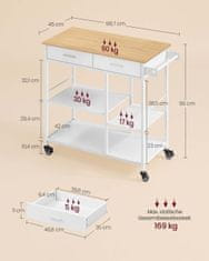 Songmics Kuhinjski kolica 45x987x90 cm bež bijela