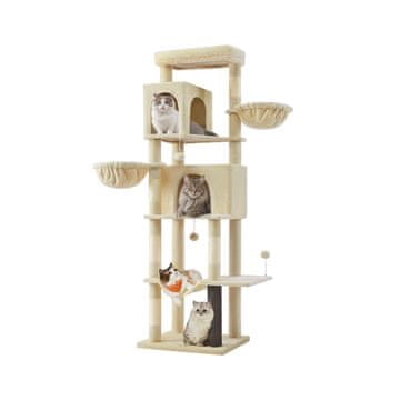 Songmics Višenamjenski mačji toranj s 2 špilje i 2 viseće mreže 59x48x190.7 cm Bež