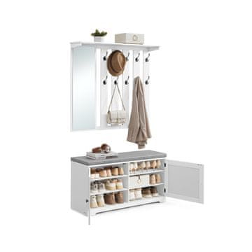 Songmics Set vješalica za hodnik i klupa za cipele s ogledalom 102x31x52 cm bijela