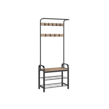 Songmics Vješalica za kapute s klupom 337x72x183 cm smeđa