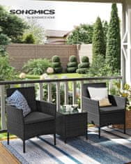 Songmics Vrtni namještaj Set za lounge s stolom i 2 stolice Crna