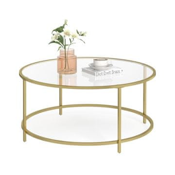 Songmics Kavaj stol okrugli stakleni stol 84x84x455 cm zlatni