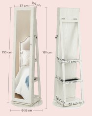 Songmics Ormarić za nakit s ogledalom pune visine 54x161x54 cm bijeli