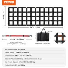 VEVOR Mreža za stražnja vrata 1390x470x75 mm Crna