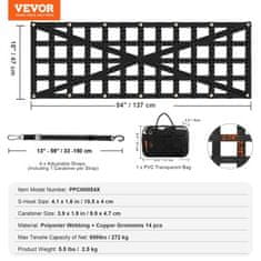 VEVOR Mreža za stražnja vrata 1380x470x75 mm Crna